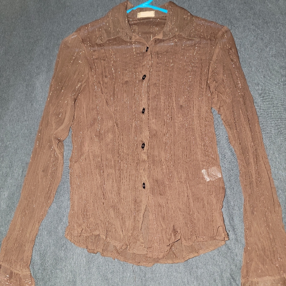 Forever Twenty One Sparkle Button Up Blouse - Medium - Brown !OOB END SALE!